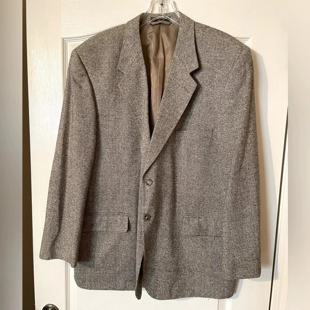 Bert Pulitzer Sport Coat 46R Black  Camel Melange 100% Pure Silk Tweed Blazer